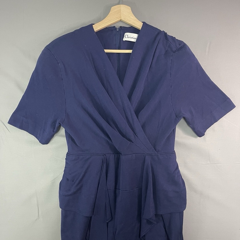 Vintage 80s Christian Dior Boutique Wool Navy Dress Size Small/Medium USA Made